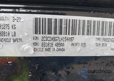2020 Dodge Charger Sxt Rwd z USA, uszkodzony, nr VIN 2C3CDXBG7LH154097